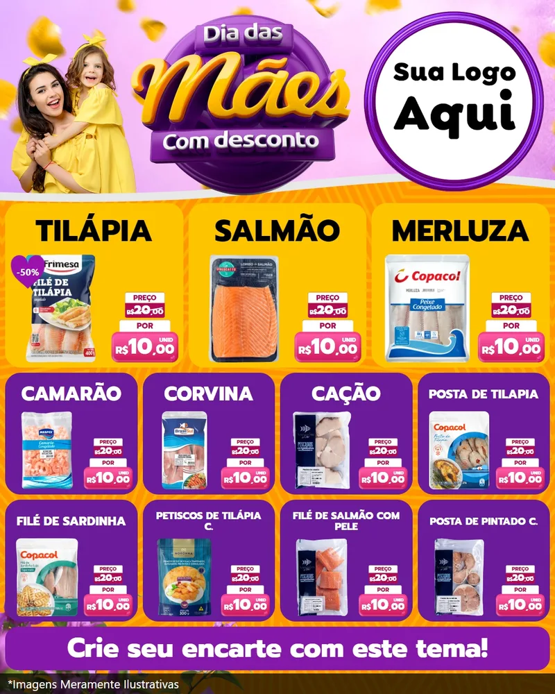 Modelo de Rede Social para Feed Instagram com o tema Dia das Mães com Desconto para Peixaria
