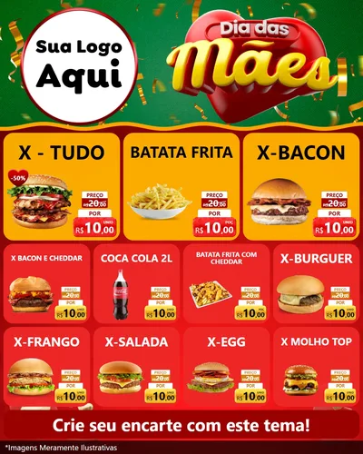 Modelo de Rede Social para Feed Instagram com o tema Dia das Mães para Hamburgueria