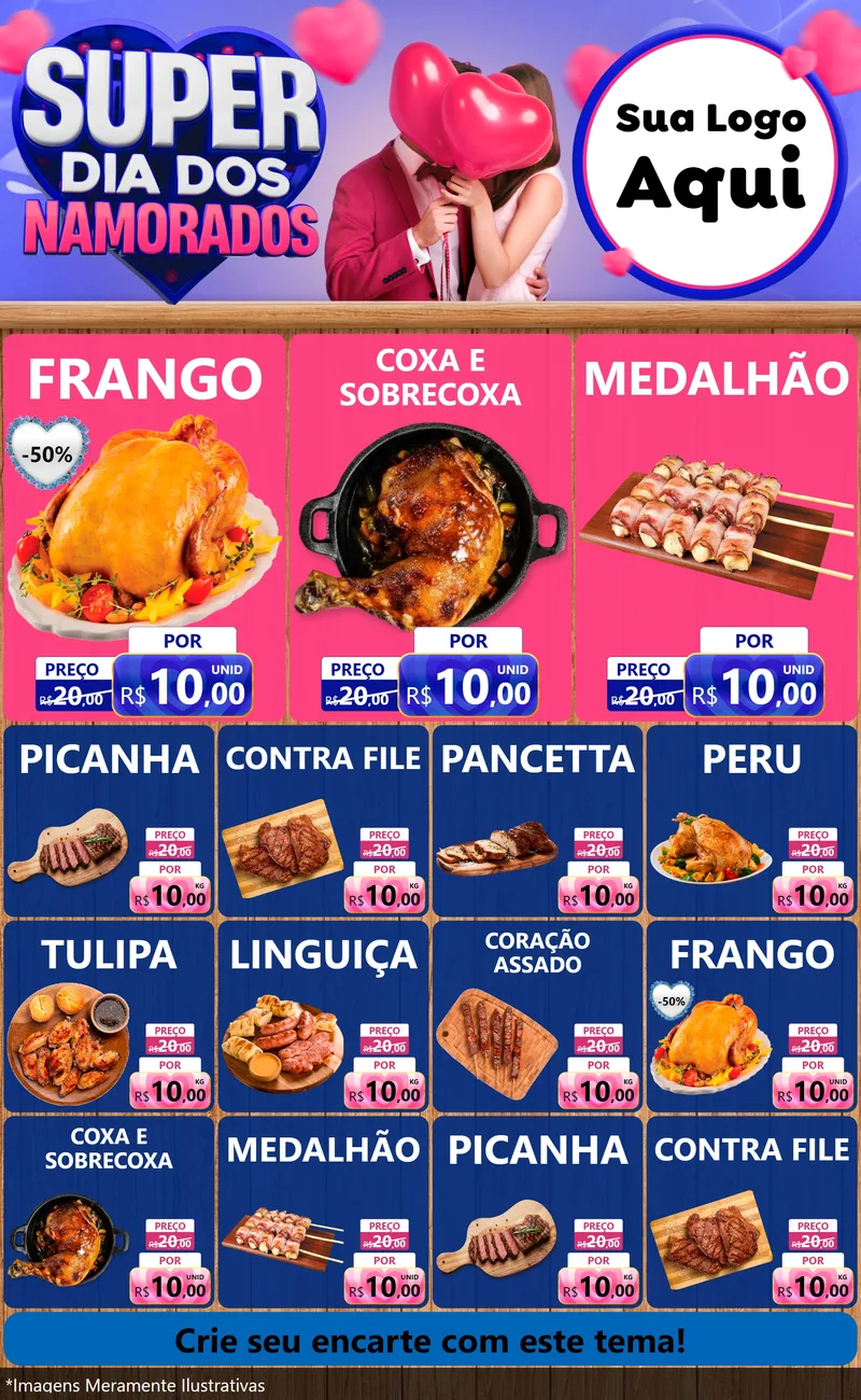 Modelo de Encarte para Encarte Grande com o tema Super Dia dos Namorados para Assados