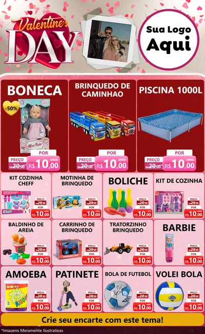 Modelo de Encarte para Encarte Grande com o tema Valentine's Day para Brinquedos