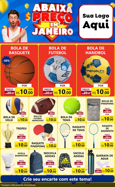 Modelo de Encarte para Encarte Grande com o tema Abaixa Preço em Janeiro para Artigos Esportivos