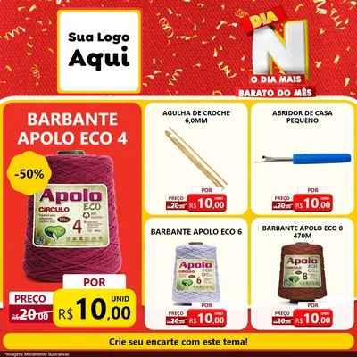 Modelo de Rede Social para Feed Facebook com o tema Dia N o Dia Mais Barato do Mês para Armarinho e Aviamentos
