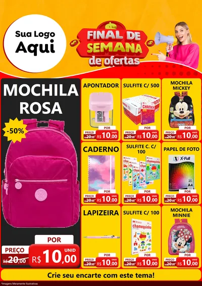 Modelo de Encarte para Encarte A4 Vertical com o tema Final de Semana de Ofertas para Papelaria