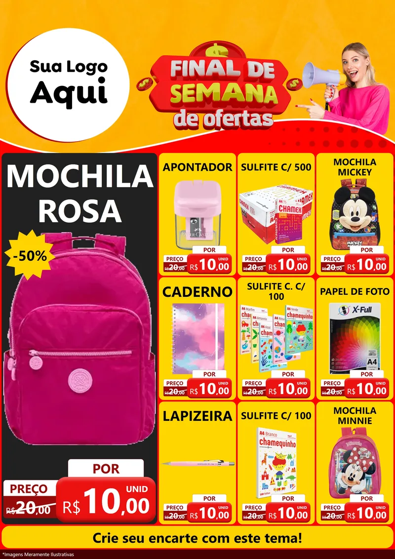 Modelo de Encarte para Encarte A4 Vertical com o tema Final de Semana de Ofertas para Papelaria