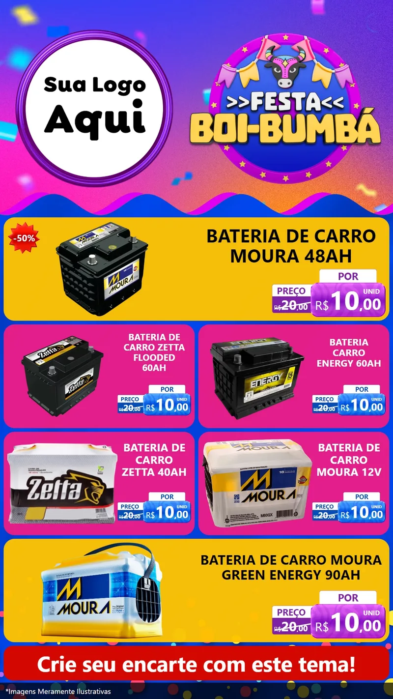 Modelo de TV para TV Vertical com o tema Festa Boi-Bumbá para Baterias Elétricas
