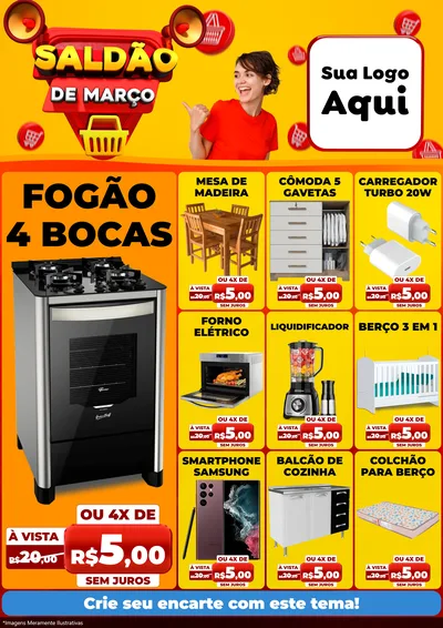 Modelo de Encarte para Encarte A4 Vertical com o tema Saldão de Março para Móveis e Eletro