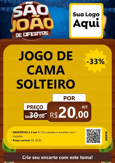 Modelo de Cartaz para Cartaz A4 Vertical com o tema São João Ofertas Imbatíveis! - Junina para Cama, Mesa e Banho