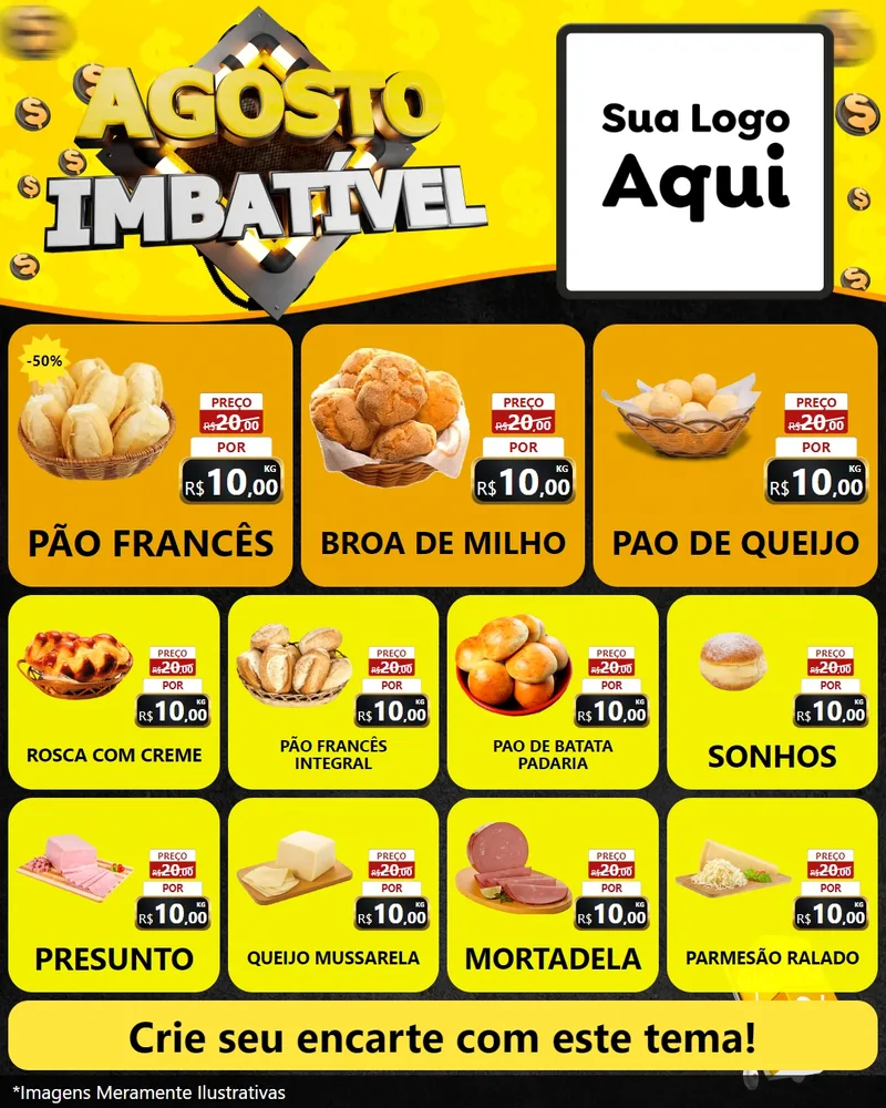 Modelo de Rede Social para Feed Instagram com o tema Agosto Imbatível para Padaria
