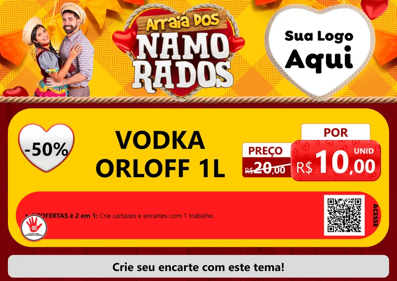Modelo de Cartaz para Cartaz A4 Horizontal com o tema Arraiá dos Namorados para Distribuidora de bebidas