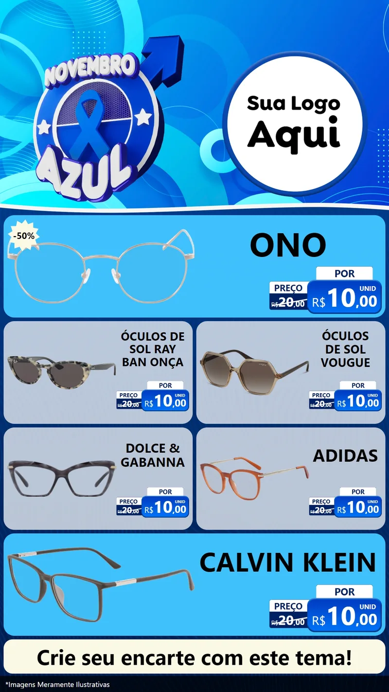 Modelo de TV para TV Vertical com o tema Novembro Azul para Óticas