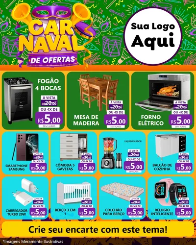 Modelo de Rede Social para Feed Instagram com o tema Carnaval de Ofertas para Móveis e Eletro