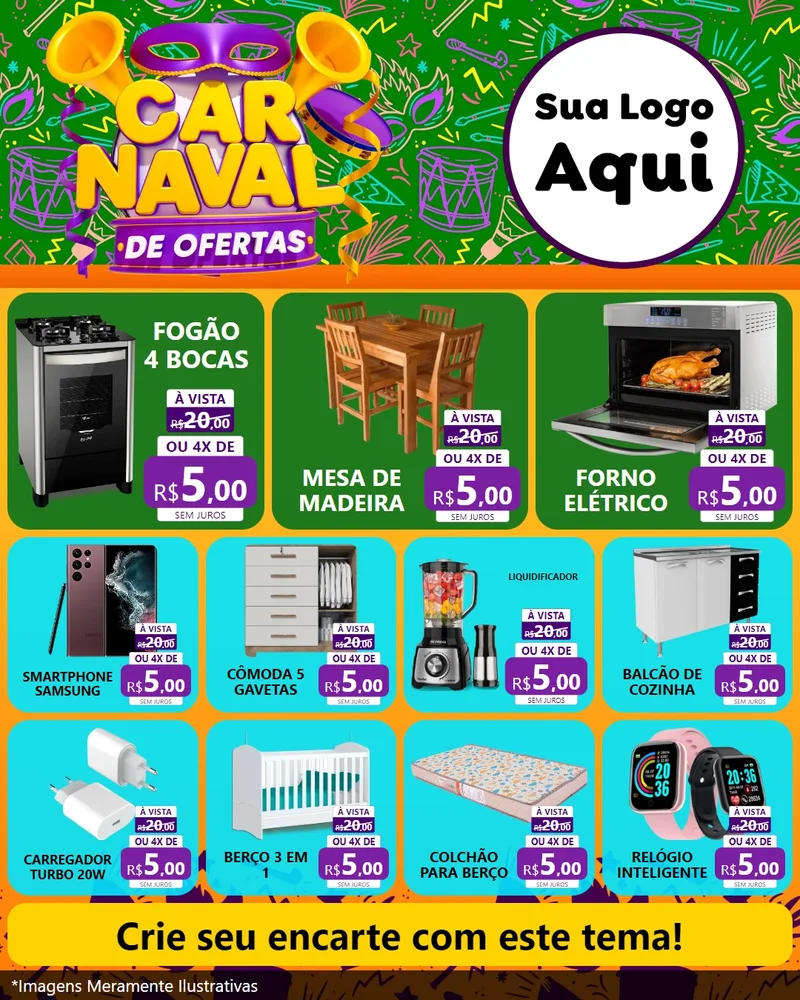 Modelo de Rede Social para Feed Instagram com o tema Carnaval de Ofertas para Móveis e Eletro