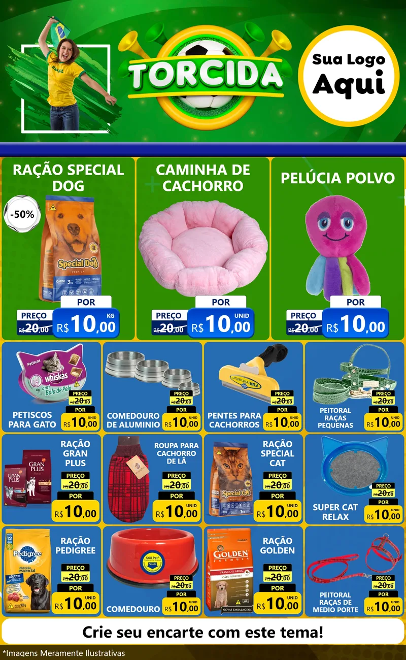 Modelo de Encarte para Encarte Grande com o tema Torcida para Pet Shop