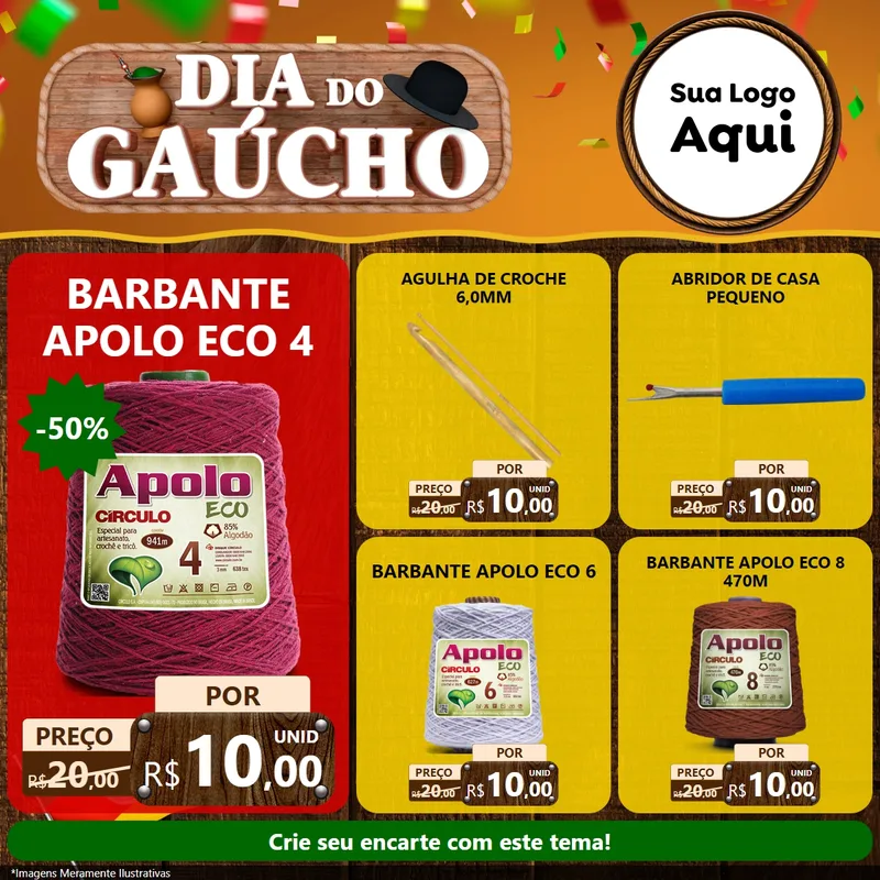 Modelo de Rede Social para Feed Facebook com o tema Dia do Gaúcho para Armarinho e Aviamentos