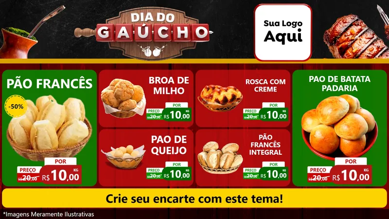 Modelo de TV para TV Horizontal com o tema Dia do Gaúcho para Padaria