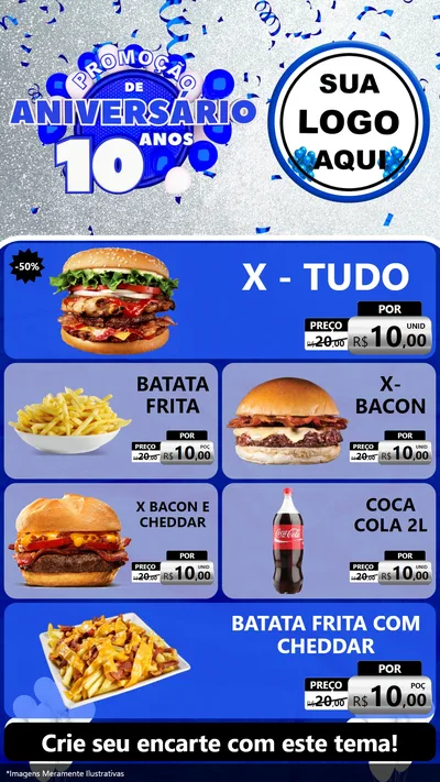 Modelo de TV para TV Vertical com o tema Promoção de Aniversário - 10 Anos para Hamburgueria