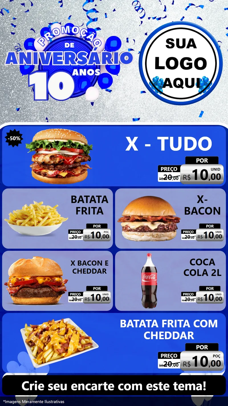 Modelo de TV para TV Vertical com o tema Promoção de Aniversário - 10 Anos para Hamburgueria