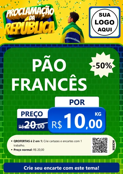 Modelo de Cartaz para Cartaz A4 Vertical com o tema Proclamação da República para Padaria