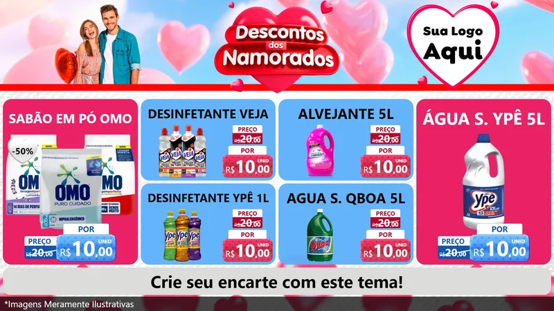 Modelo de TV para TV Horizontal com o tema Descontos dos Namorados para Produtos de Limpeza