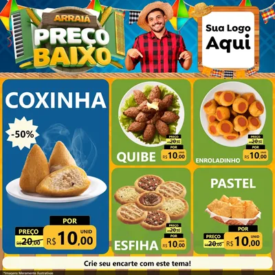 Modelo de Rede Social para Feed Facebook com o tema Arraiá de Preço Baixo - Junina para Salgadaria