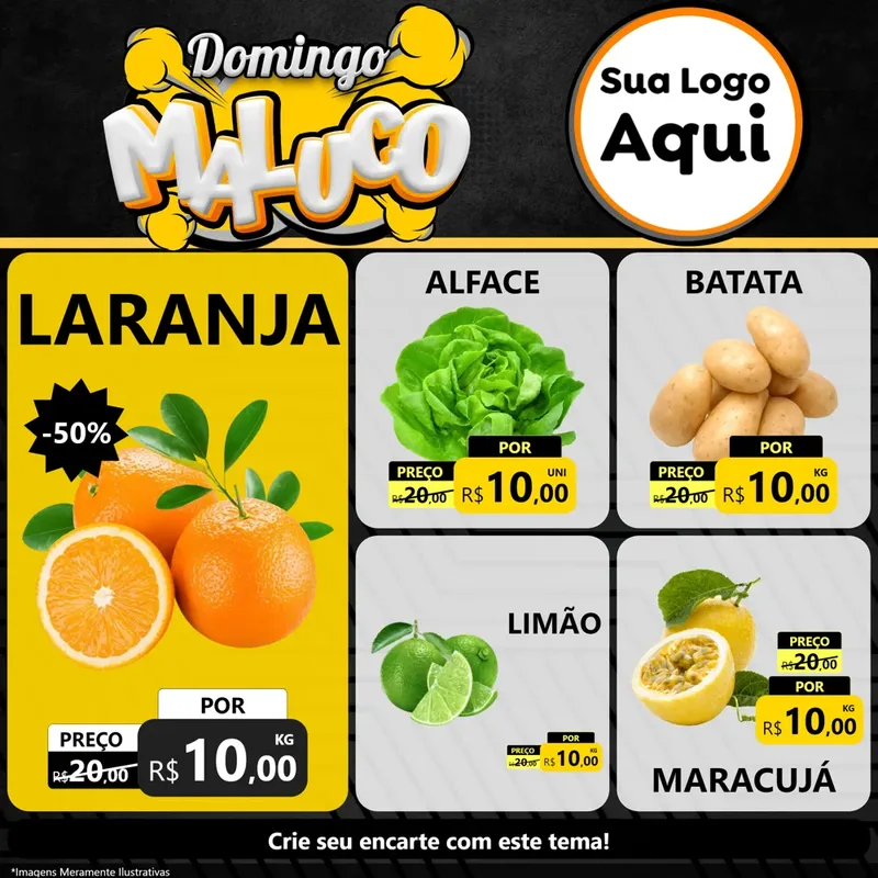 Modelo de Rede Social para Feed Facebook com o tema Domingo Maluco para Hortifrúti