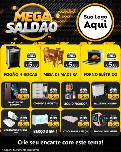 Modelo de Rede Social para Feed Instagram com o tema Mega Saldão para Móveis e Eletro