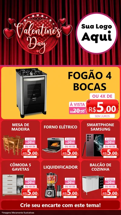 Modelo de Rede Social para Stories com o tema Valentine's Day para Móveis e Eletro