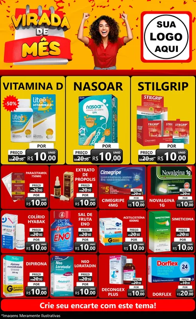Modelo de Encarte para Encarte Grande com o tema Virada de Mês para Farmácia