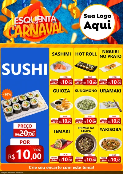 Modelo de Encarte para Encarte A4 Vertical com o tema Esquenta de Carnaval para Comida japonesa