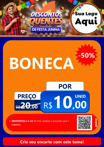 Modelo de Cartaz para Cartaz A4 Vertical com o tema Descontos Quentes de Festa Junina para Brinquedos