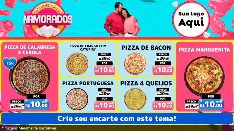 Modelo de TV para TV Horizontal com o tema Promoção Dia dos Namorados para Pizzaria