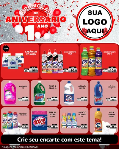 Modelo de Rede Social para Feed Instagram com o tema Promoção de Aniversário - 1 Ano para Produtos de Limpeza