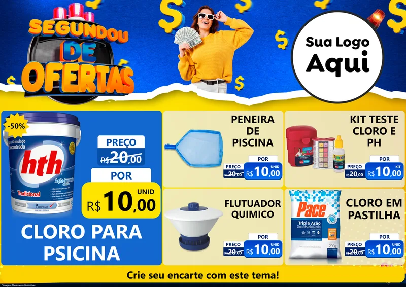 Modelo de Encarte para Encarte A4 Horizontal com o tema Segundou de Ofertas para Produtos para Piscina