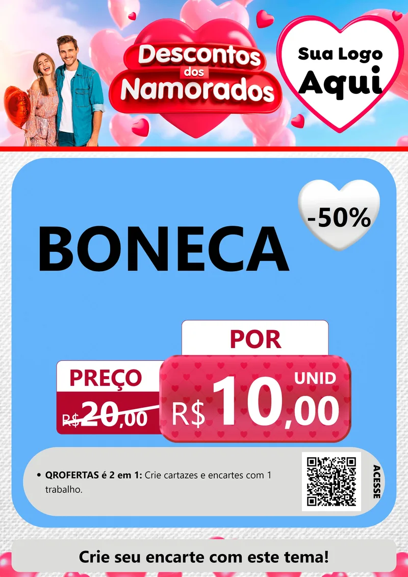 Modelo de Cartaz para Cartaz A4 Vertical com o tema Descontos dos Namorados para Brinquedos