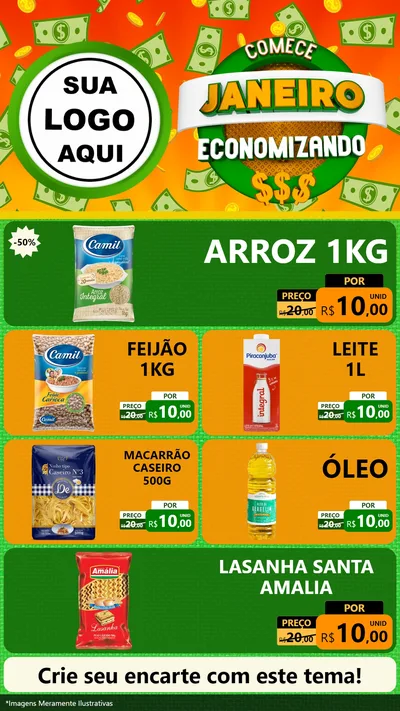 Modelo de TV para TV Vertical com o tema Comece Janeiro Economizando para Supermercado