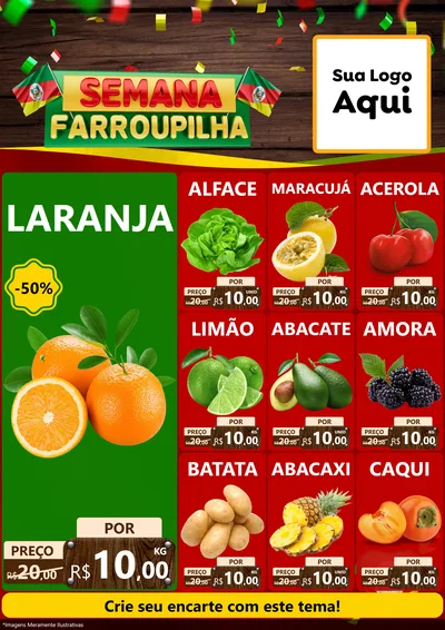 Modelo de Encarte para Encarte A4 Vertical com o tema Semana Farroupilha para Hortifrúti