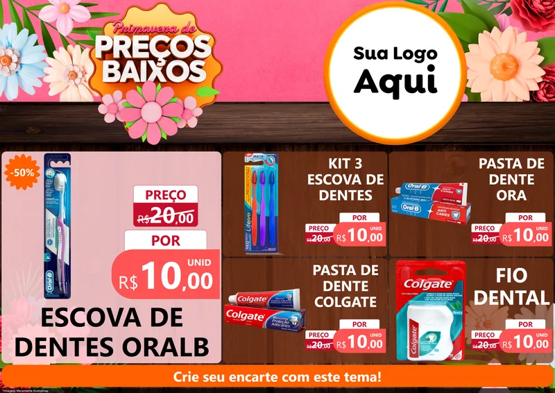 Modelo de Encarte para Encarte A4 Horizontal com o tema Primavera de Preços Baixos para Higiene Pessoal