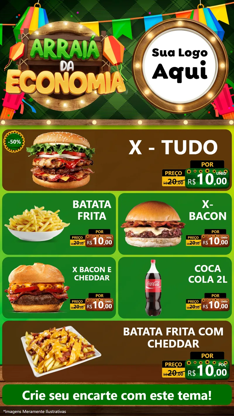 Modelo de TV para TV Vertical com o tema Arraiá de Economia para Hamburgueria