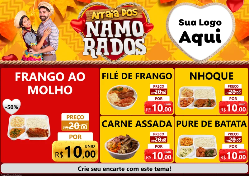 Modelo de Encarte para Encarte A4 Horizontal com o tema Arraiá dos Namorados para Restaurante
