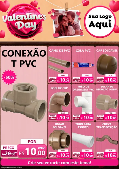 Modelo de Encarte para Encarte A4 Vertical com o tema Valentine's Day para Tubos e conexões