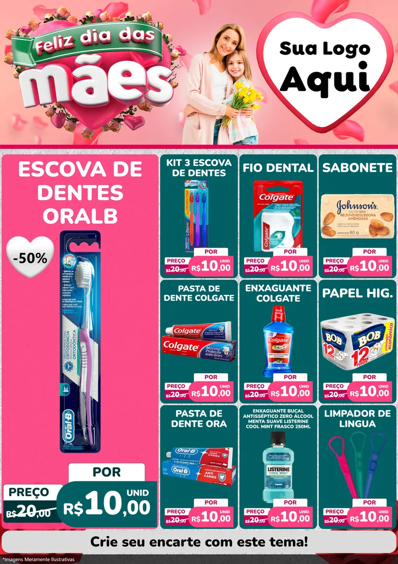 Modelo de Encarte para Encarte A4 Vertical com o tema Feliz Dia das Mães para Higiene Pessoal