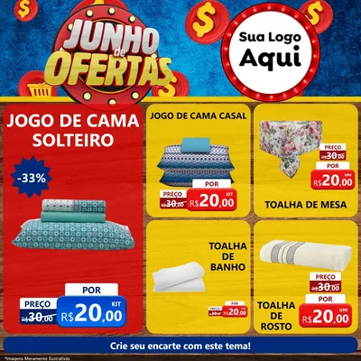 Modelo de Rede Social para Feed Facebook com o tema Junho de Ofertas para Cama, Mesa e Banho