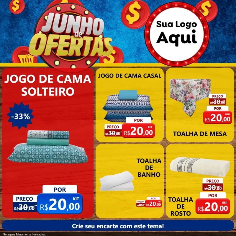 Modelo de Rede Social para Feed Facebook com o tema Junho de Ofertas para Cama, Mesa e Banho