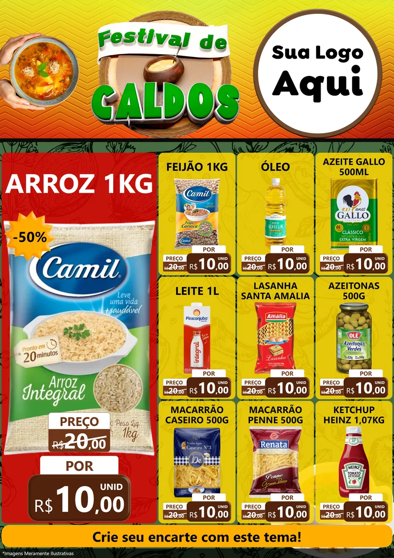 Modelo de Encarte para Encarte A4 Vertical com o tema Festival de Caldos para Supermercado