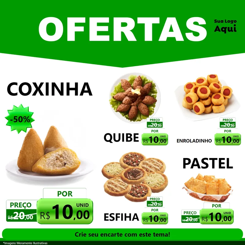 Modelo de Rede Social para Feed Facebook com o tema Ofertas Verde Cartaz para Salgadaria