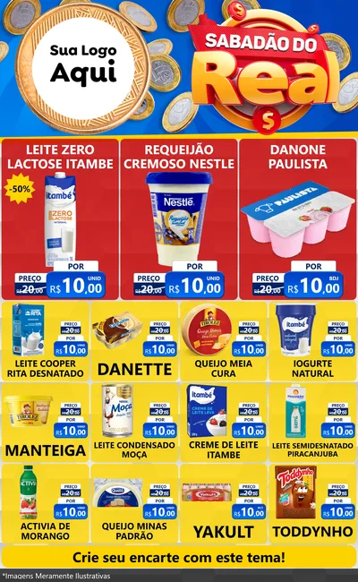 Modelo de Encarte para Encarte Grande com o tema Sabadão do Real para Frios e Laticínios