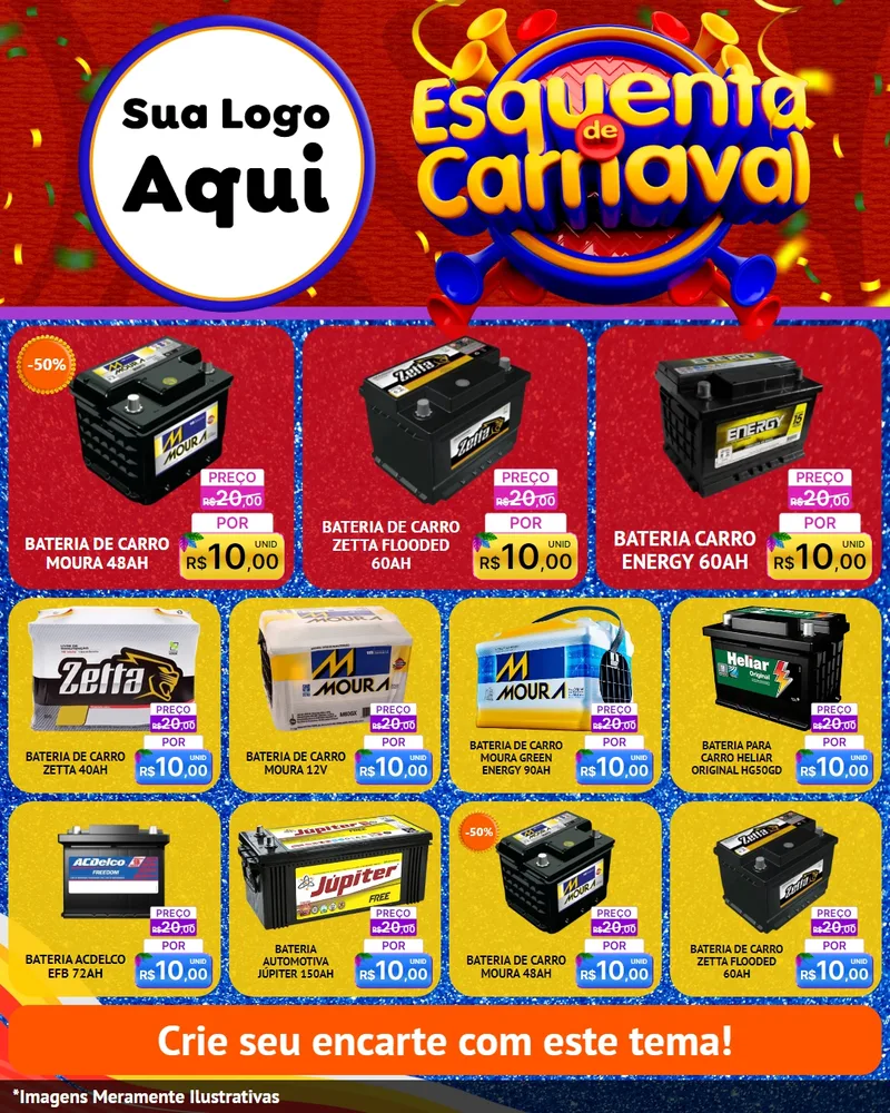Modelo de Rede Social para Feed Instagram com o tema Esquenta de Carnaval para Baterias Elétricas