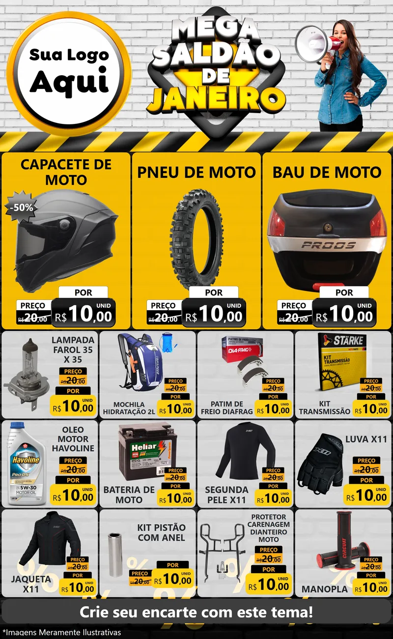Modelo de Encarte para Encarte Grande com o tema Mega Saldão de Janeiro para Moto peças