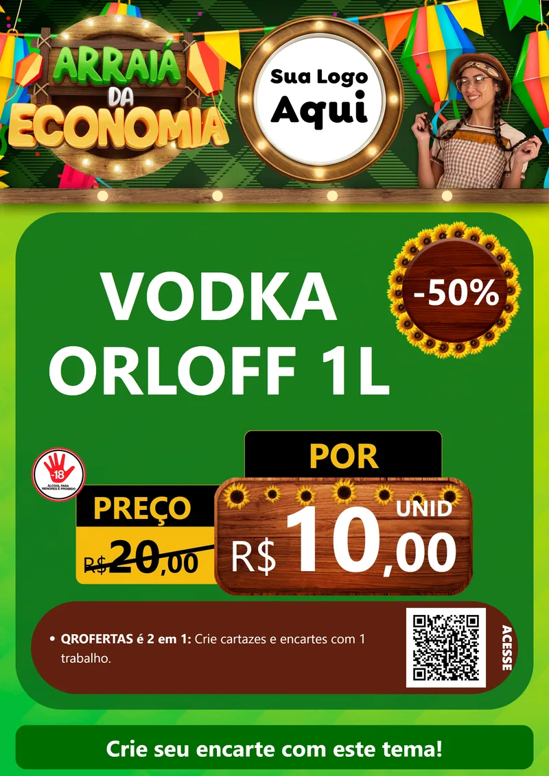 Modelo de Cartaz para Cartaz A4 Vertical com o tema Arraiá de Economia para Distribuidora de bebidas