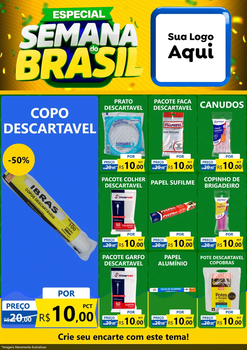 Modelo de Encarte para Encarte A4 Vertical com o tema Especial Semana do Brasil para Embalagens